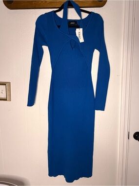 Cider Royal Blue Long Sleeve Knit Midi Dress